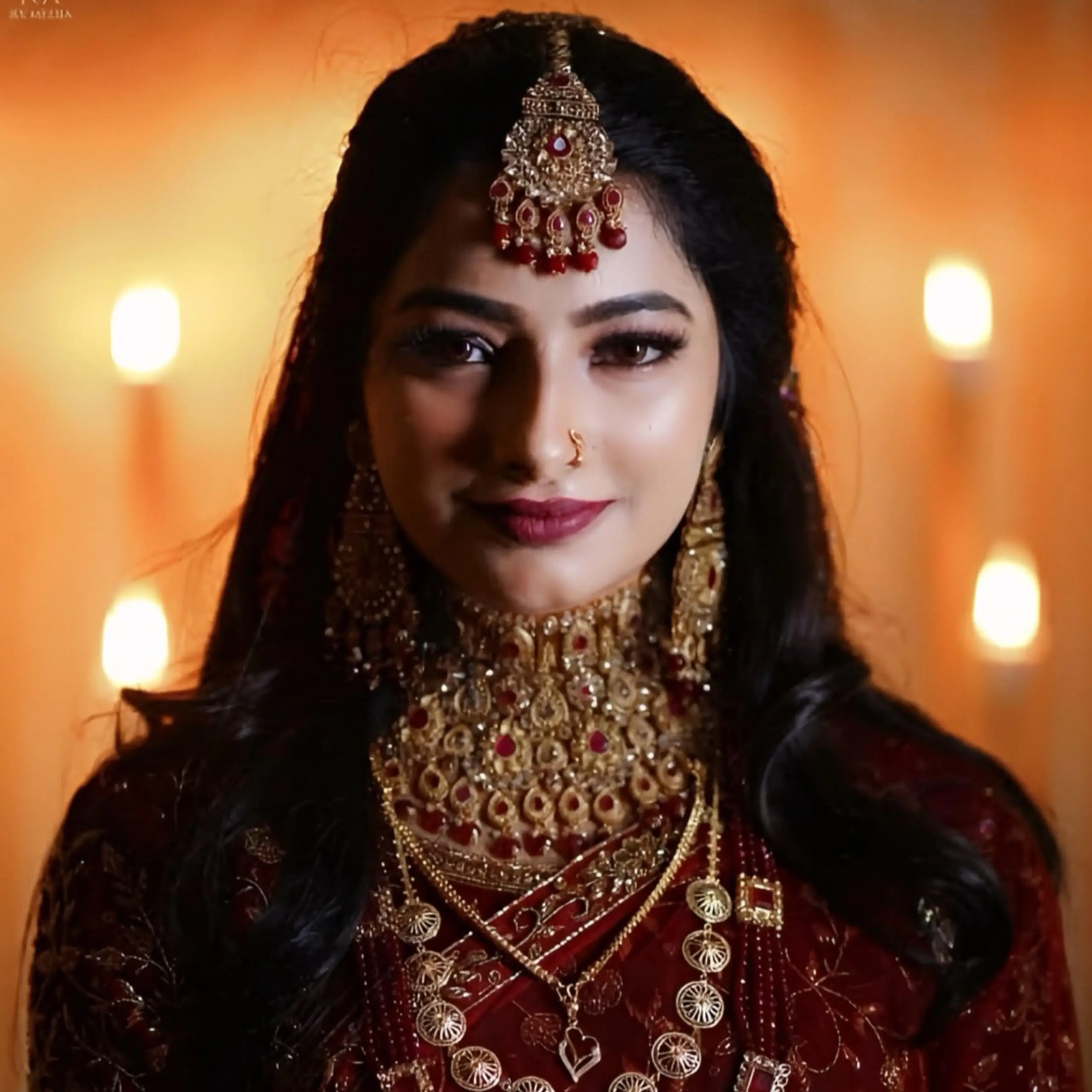 Bride portrait showcasing her stunning jewellery, captured by the best wedding photographer in Malappuram.